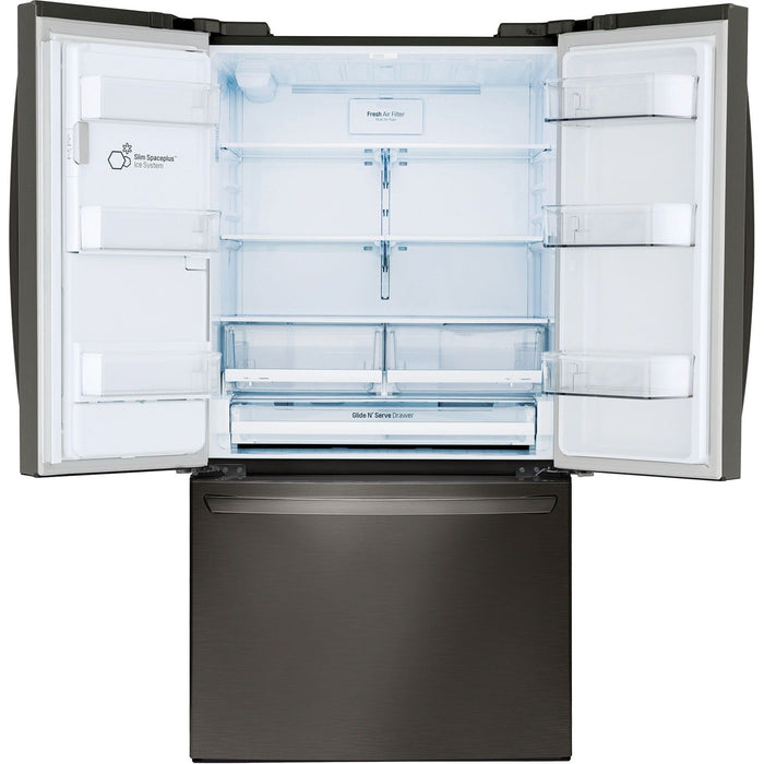 LG 36 Inch 3-Door French Door Refrigerator in Black Stainless Steel 22 Cu. Ft. (LFXC22526D)