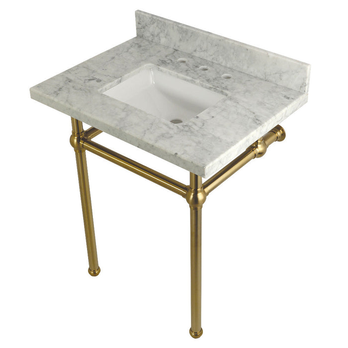 Kingston Brass Templeton 30" x 22" Carrara Marble Vanity Top with Brass Console Legs