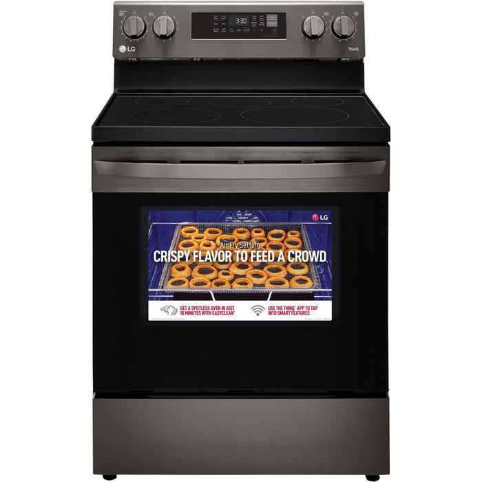 LG 4-Piece Black Stainless Kitchen Appliance Package with Range, French Door Refrigerator, Microwave, and Dishwasher (4KAP-LRLRLDLM6D)
