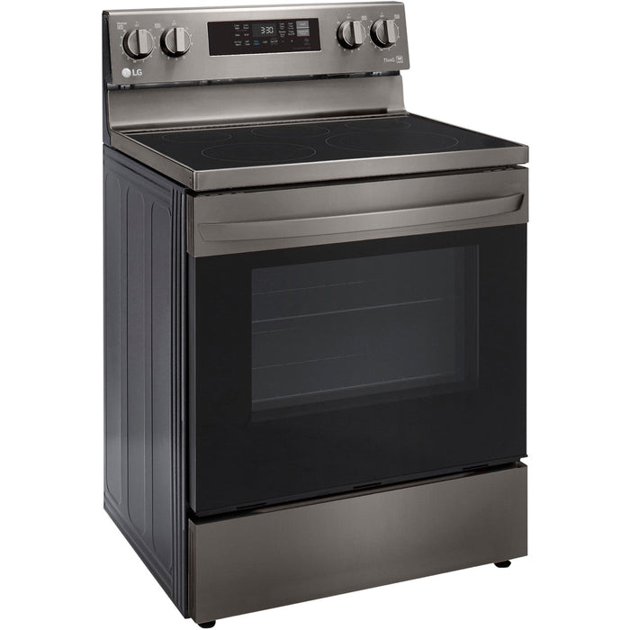 LG 4-Piece Black Stainless Kitchen Appliance Package with Range, French Door Refrigerator, Microwave, and Dishwasher (4KAP-LRLRLDLM6D)
