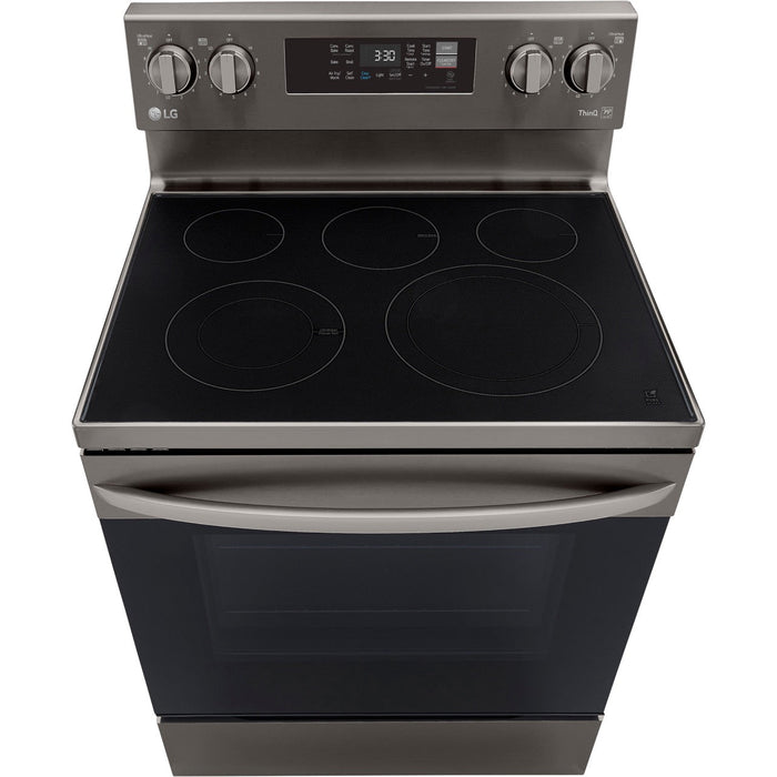 LG 4-Piece Black Stainless Kitchen Appliance Package with Range, French Door Refrigerator, Microwave, and Dishwasher (4KAP-LRLRLDLM6D)