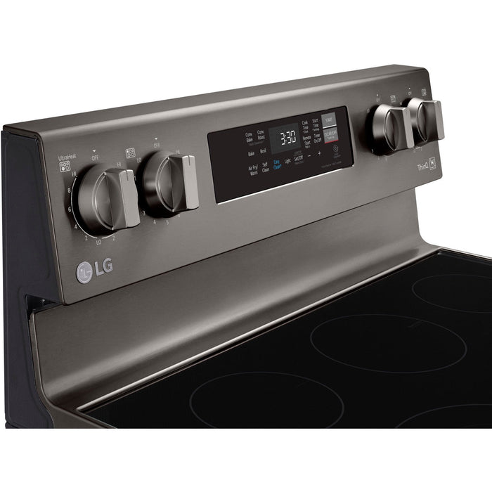 LG 4-Piece Black Stainless Kitchen Appliance Package with Range, French Door Refrigerator, Microwave, and Dishwasher (4KAP-LRLRLDLM6D)
