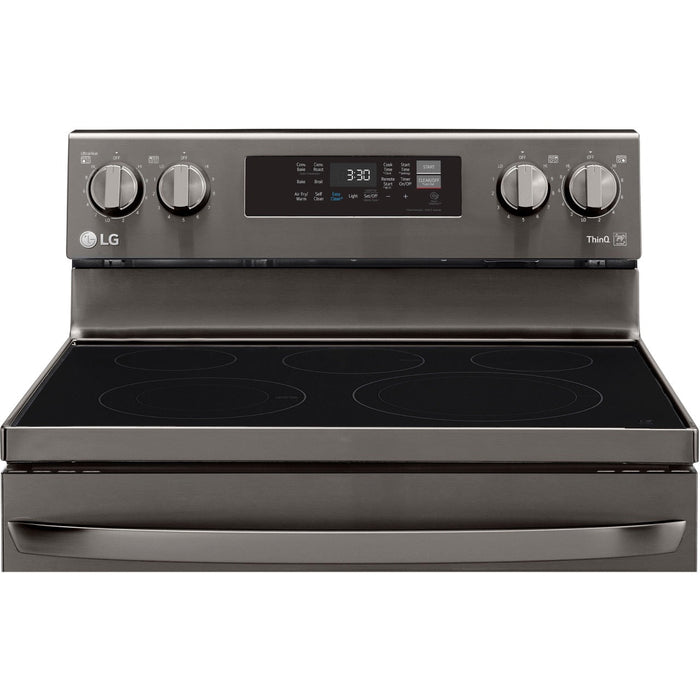 LG 4-Piece Black Stainless Kitchen Appliance Package with Range, French Door Refrigerator, Microwave, and Dishwasher (4KAP-LRLRLDLM6D)