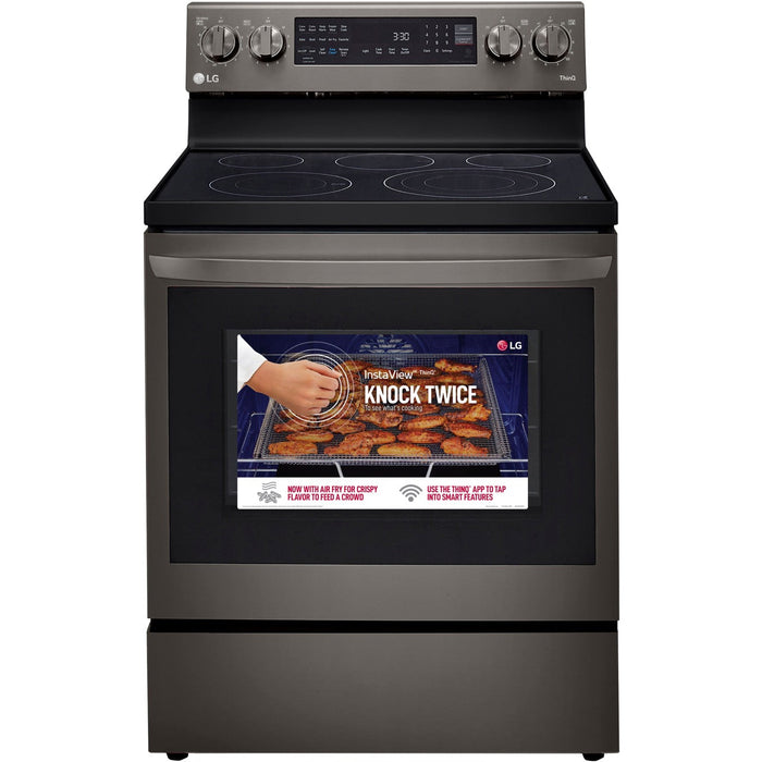 LG 4-Piece Black Stainless Kitchen Appliance Package with Range, French Door Refrigerator, Microwave, and Dishwasher (4KAP-LRLRLDLM6D)