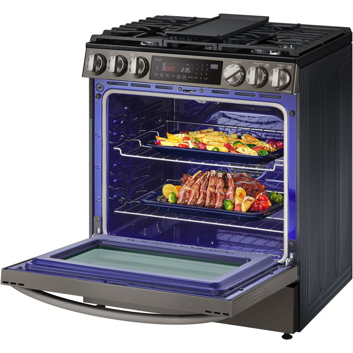 LG 6.3-Cu. Ft. Smart Wi-Fi Enabled ProBake Convection InstaView Gas Slide-in Range with Air Fry, Black Stainless Steel (LSGL6335D)