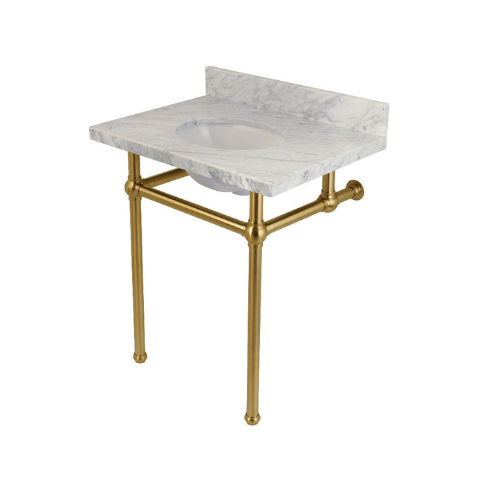 Kingston Brass Templeton 30" x 22" Carrara Marble Vanity Top with Brass Console Legs