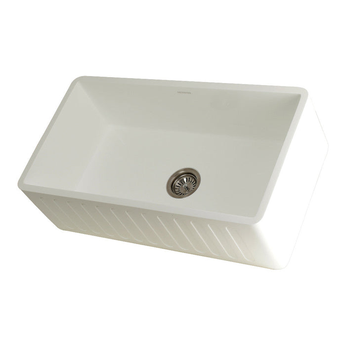 Kingston Brass Solid Surface Matte Stone Apron Front Farmhouse Single Bowl Kitchen Sink, Matte White