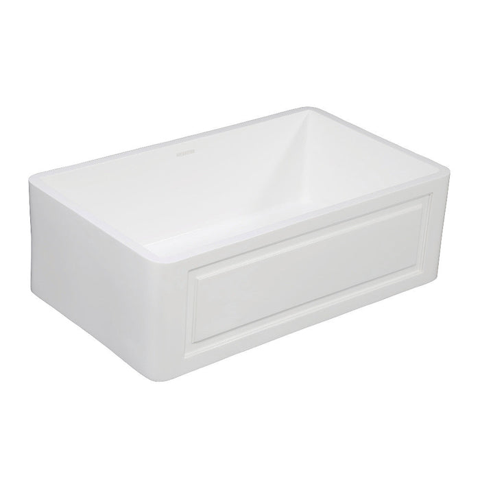 Kingston Brass Solid Surface Matte Stone Apron Front Farmhouse Single Bowl Kitchen Sink, Matte White
