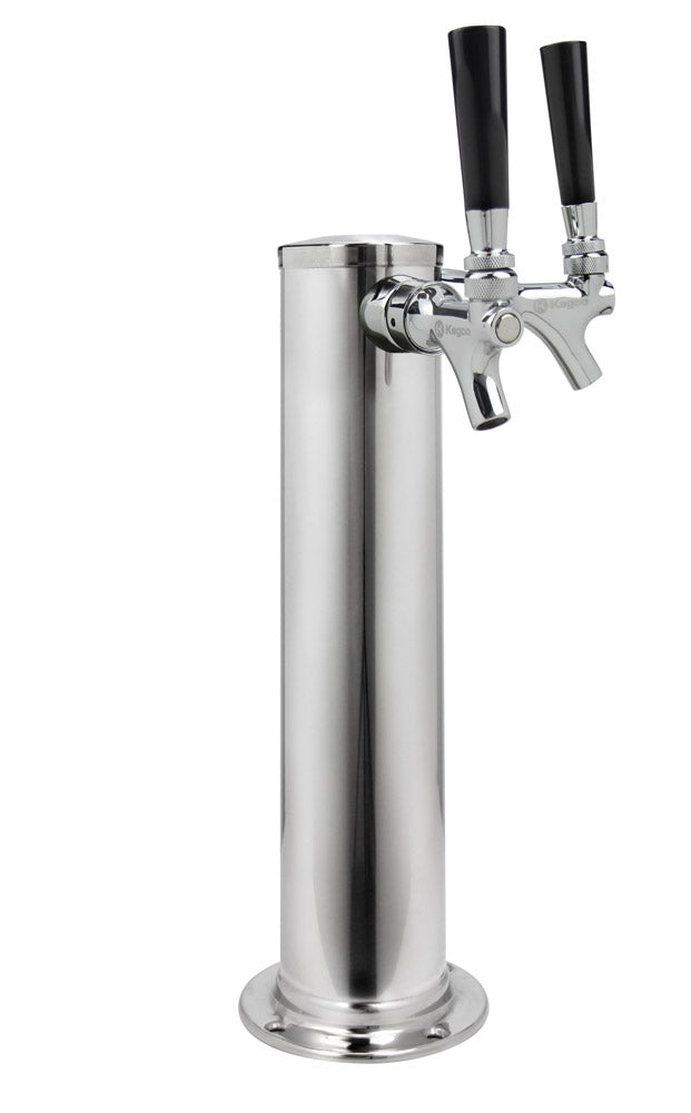 14" Tall Polished Stainless Steel 2-Tap All Stainless Contact Quick Disconnect Homebrew Tower