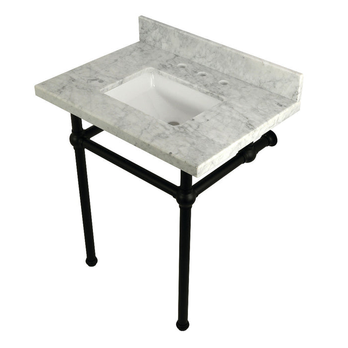 Kingston Brass Templeton 30" x 22" Carrara Marble Vanity Top with Brass Console Legs