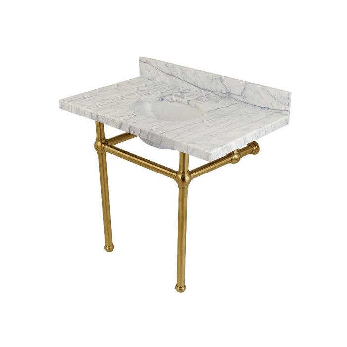 Kingston Brass Templeton 36" x 22" Carrara Marble Vanity Top with Brass Console Legs