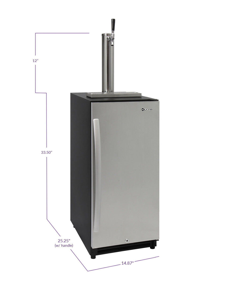 15" Wide Single Tap Stainless Steel Built-In Right Hinge Kegerator