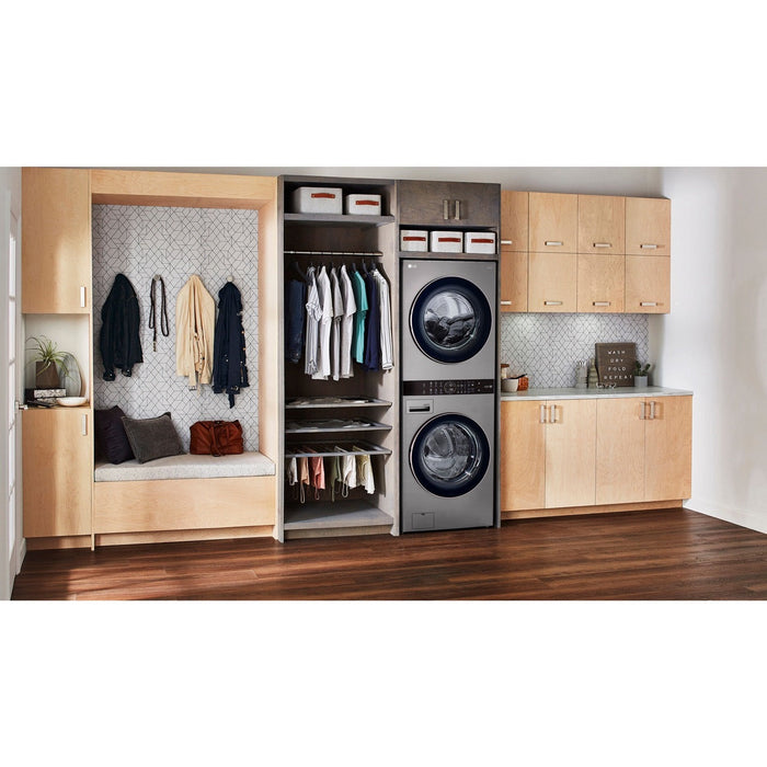 LG WashTower Single Front Load Unit with Center Control, 4.5-Cu. Ft. Washer and 7.4-Cu. Ft. Electric Dryer in Graphite (WKE100HVA)
