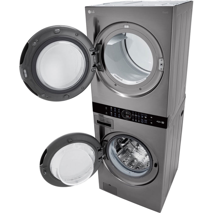 LG WashTower Single Front Load Unit with Center Control, 4.5-Cu. Ft. Washer and 7.4-Cu. Ft. Electric Dryer in Graphite (WKE100HVA)