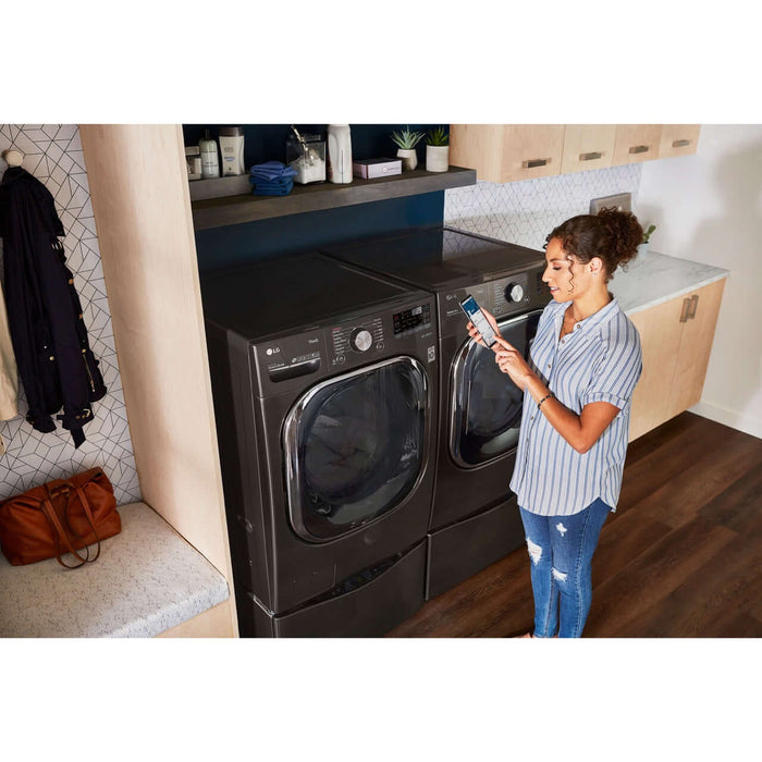 LG 27 In. 5.0-Cu. Ft. Front Load Washer with TurboWash 360 and Built-In Intelligence in Black Steel (WM4500HBA)