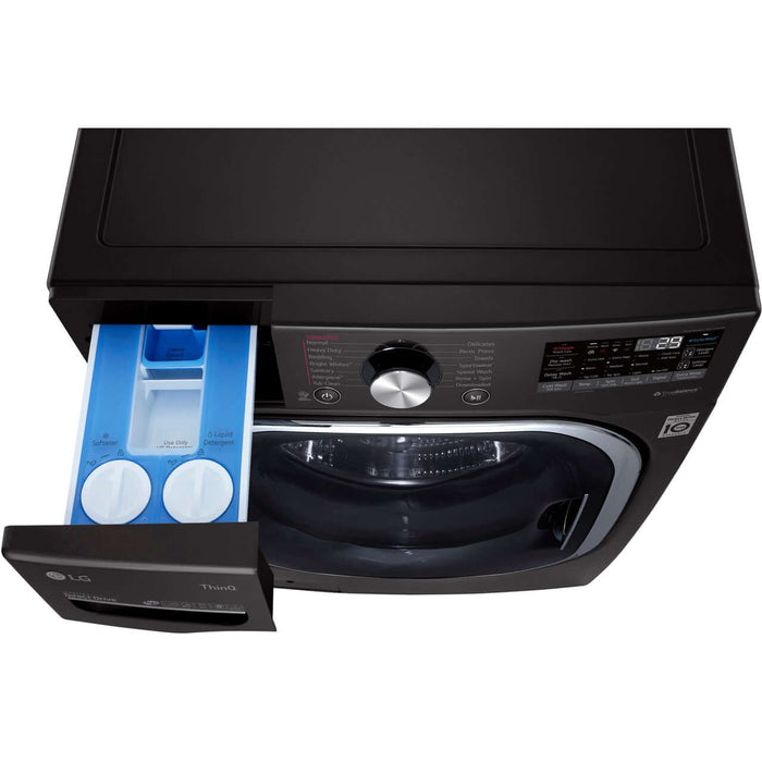 LG 27 In. 5.0-Cu. Ft. Front Load Washer with TurboWash 360 and Built-In Intelligence in Black Steel (WM4500HBA)