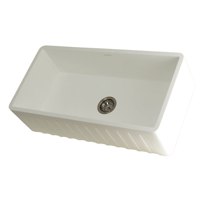 Kingston Brass Solid Surface Matte Stone Apron Front Farmhouse Single Bowl Kitchen Sink, Matte White