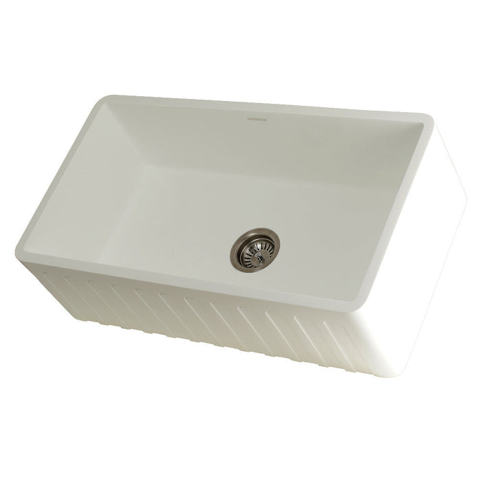 Kingston Brass Solid Surface Matte Stone Apron Front Farmhouse Single Bowl Kitchen Sink, Matte White