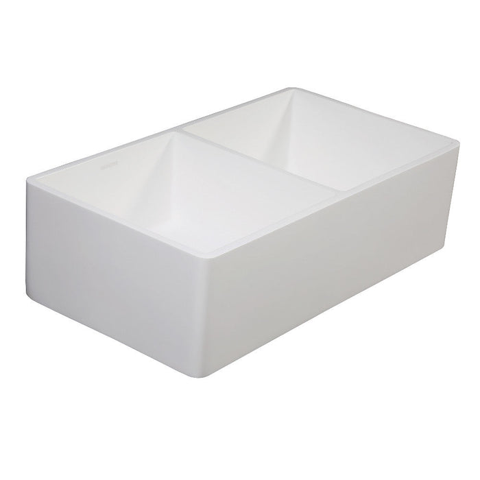Kingston Brass Solid Surface Double Bowl Farmhouse Kitchen Sink, Matte White